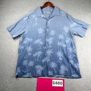 Batek Bay Shirt Palm Tree Print Blue Ombre Button Up Short Sleeve Mens XL